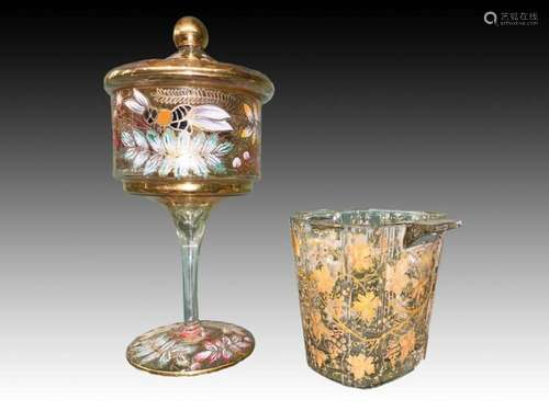 Bohemian Heavily Gilded & Decorated Floral Ice Pail &...