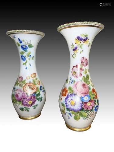 Impressive Pair Of Baccarat Floral Hand Painted Vases, 19th ...