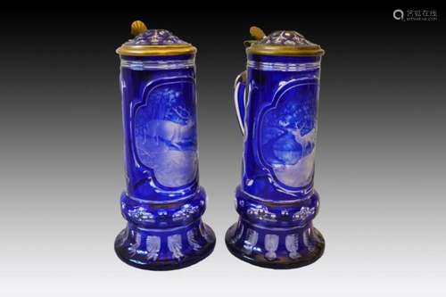 Important Pair Of Fine Bohemian Blue Jugs By Franz Paul Zach...