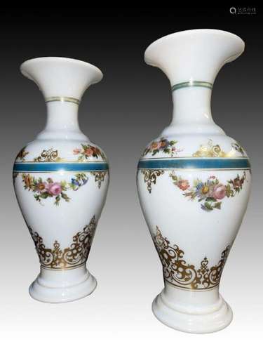 Impressive Pair Of Baccarat Floral Hand Painted Vases, 19th ...