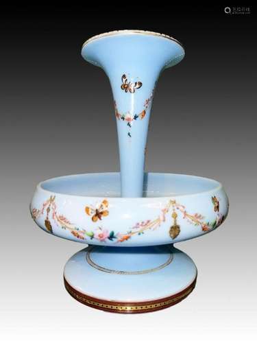 French Opaline Epergne Decorated With Butterflies & Flor...