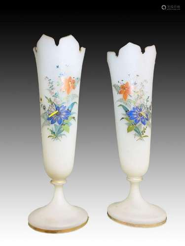 Pair Of Large Bohemian Frosted Floral Decorative Vases 19th ...