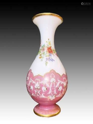 Pink & White Floral Baccarat Bohemian Vase 19th Century