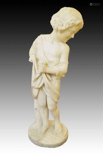 Marble Figure Of Child And Fish Signed & Dated F.Gulani ...