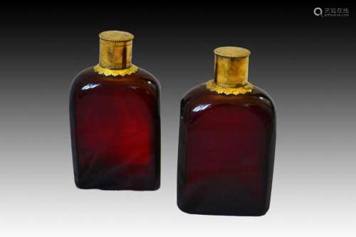 Pair Of Fine German Rubin Glass Cranberry Perfume Bottles, 1...