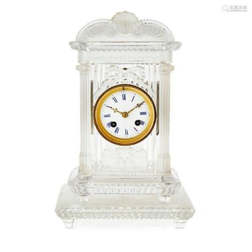 BACCARAT FROSTED AND PRESSED GLASS MANTEL CLOCK LATE 19TH/ E...