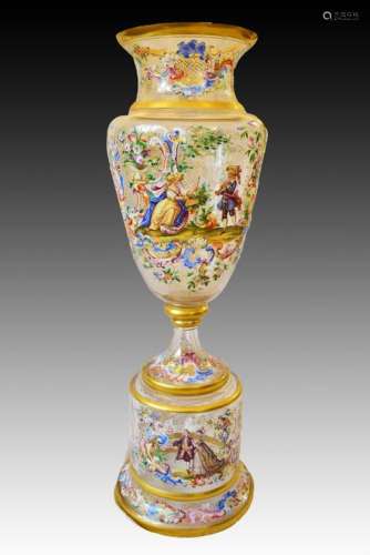 J & L Lobmeyr Bohemian Vase On Stand With Heavy Fine Ena...