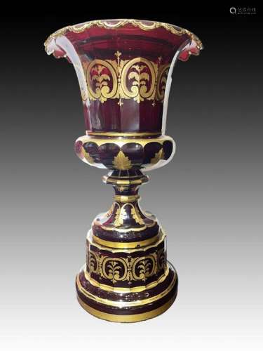 Important Large Bohemian Cranberry Centrepiece Vase On Stand...