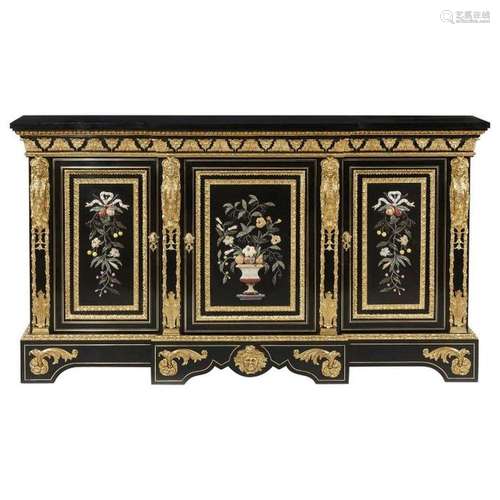 Exceptional 19th Century Ebonised Pietra Dura Inlaid Cabinet