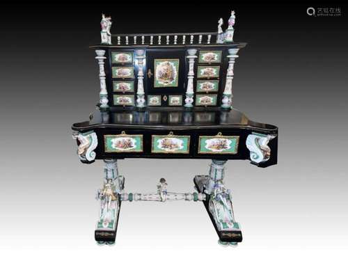 Important German Porcelain Desk Decorated With Figural Scene...