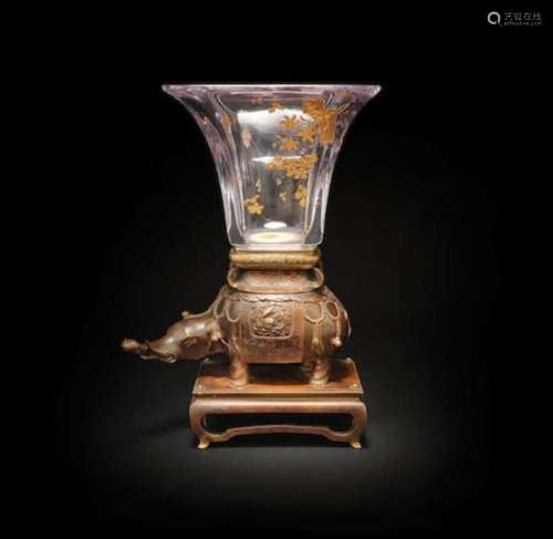 BACCARAT 'JAPONISME' GILT GLASS AND PATINATED BRONZE...