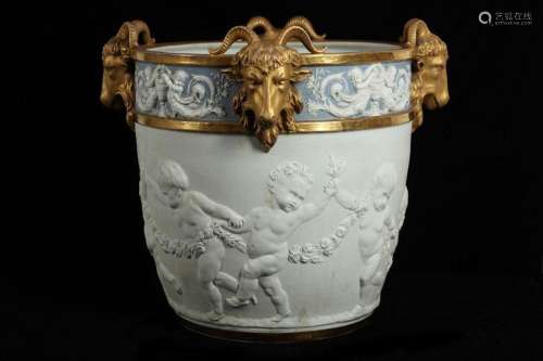 A LARGE LATE 19TH CENTURY SEVRES STYLE BISCUIT PORCELAIN AND...