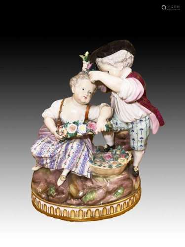 A Meissen Group Of The Season Circa Depicting Boy & Girl...