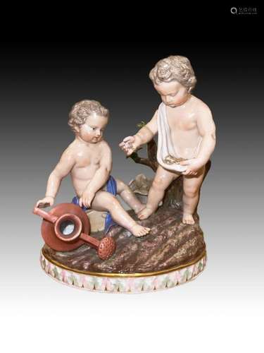 A Meissen Group Of The Season Circa Depicting Two Cherubs Ci...