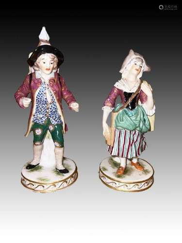 A Pair Of Volkstedt Figures Boy & Girl Circa 1900's