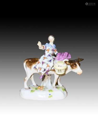 19th Century Meissen Group Lady On Cow