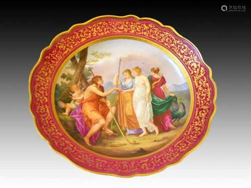 Large Impressive Hand Painted Meissen Platter 19th Century