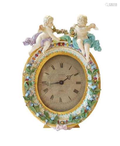 19th Century Meissen Floral Encrusted Clock Decorated With C...