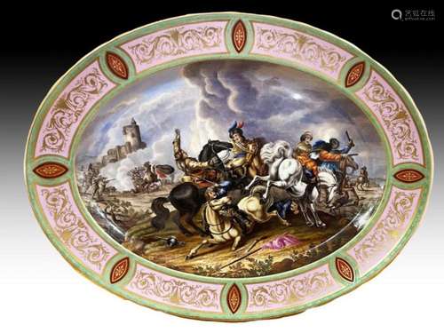 A Hand Painted German Platter With War Scenes Bee Hive Vienn...