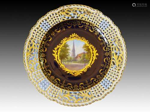 Impressive Meissen Reticulated Hand Painted Plate, 19th Cent...