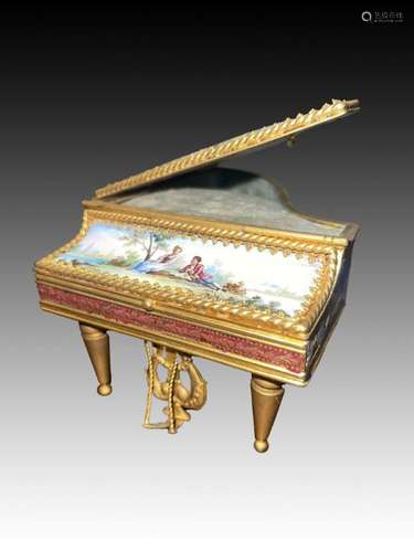 Viennese Enamel & Bronze Gilt Piano 19th Century