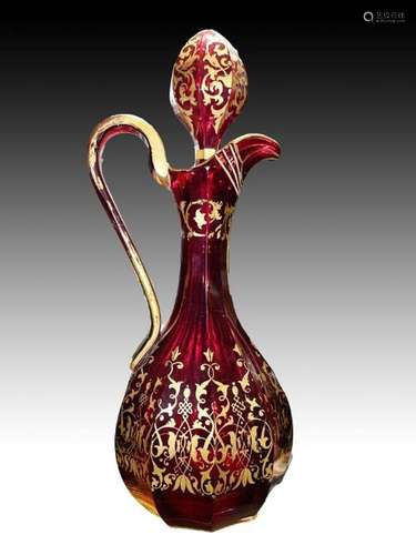 Rare Fine Cranberry Bohemian Decanter With Stopper, 19th Cen...