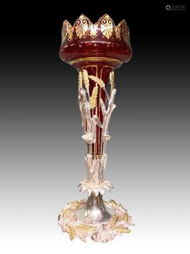 Cranberry Bohemian Epergne On White Metal Base Gilded Tops 1...