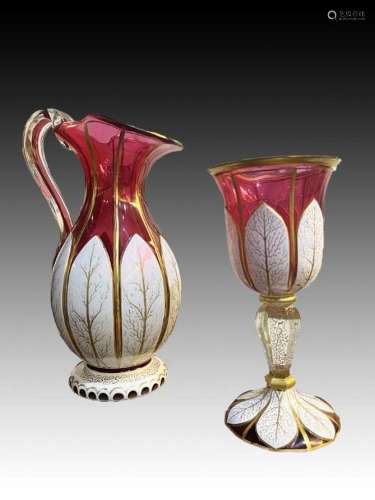 Fine Bohemian Cranberry Double Layer Decanter & Cup, 19t...