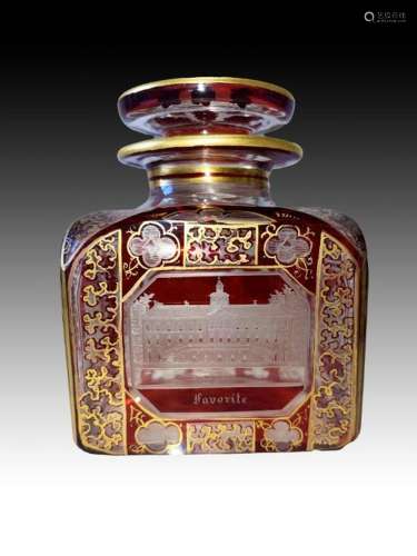 Bohemian Gilded Cranberry Engraved Scent Bottle With Scenes ...