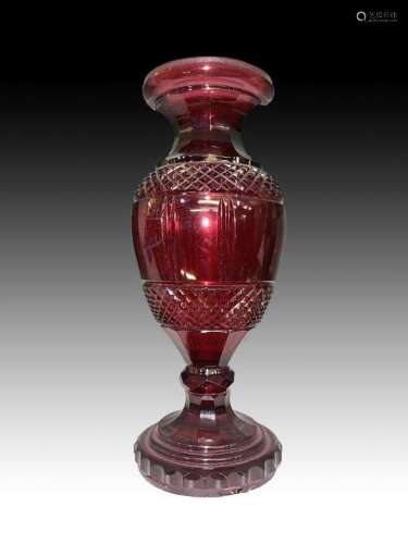Heavy Russian Crystal Bohemian Cranberry Vase 19th Century
