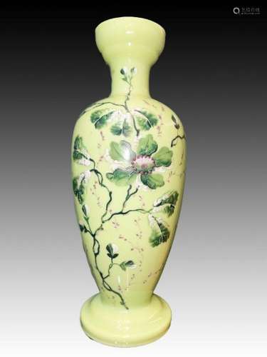 Hand Painted Opaline Floral Vase, 19th Century