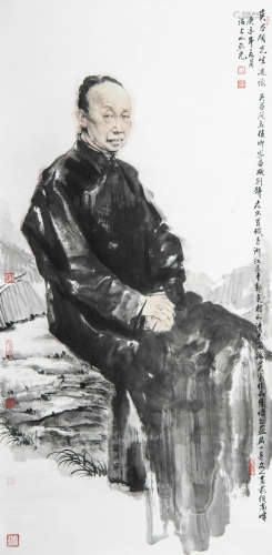 张亚光（b.1951） 2020年 作 吴昌硕像 设色纸本 托片