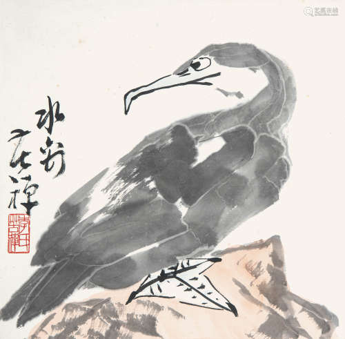 李苦禅（1899-1983）  水邨之边 设色纸本 立轴