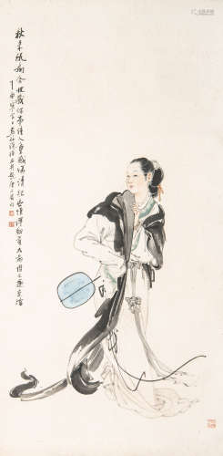 徐操（1899-1961）  纨扇仕女 设色纸本 镜心