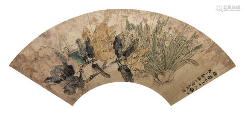 俞礼（1862—1922）  1888年 作 清供花卉 设色纸本 镜心