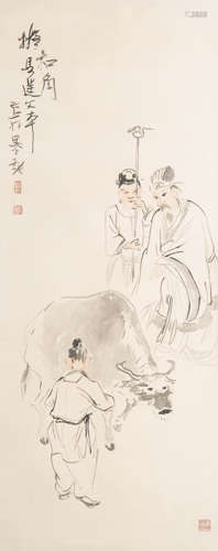 徐操（1899-1961）  扣角 设色纸本 立轴