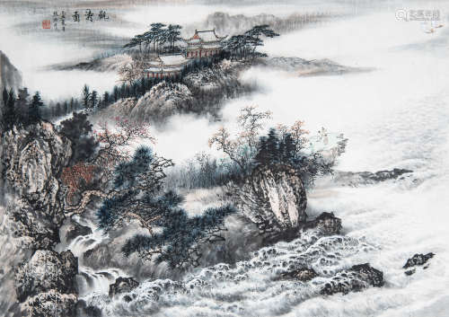 张洪千（b.1941） 1985年 作 观涛图 设色纸本 镜心