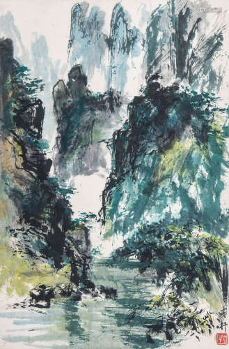 王麦杆（1921-2002）  青山绿水 设色纸本 立轴