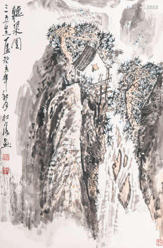 赵松涛（1916-1993） 1983年 作 听泉图 设色纸本 立轴