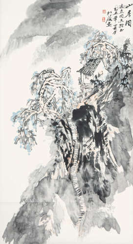 赵松涛（1916-1993） 1985年 作 山居图 设色纸本 立轴