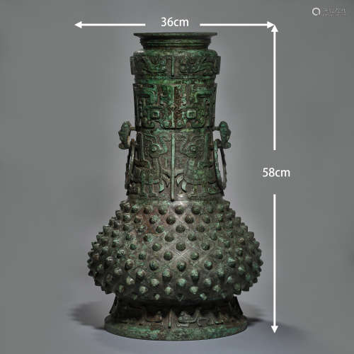 Ancient Beast double Ears inscription bronze vase双耳铭文铜大...