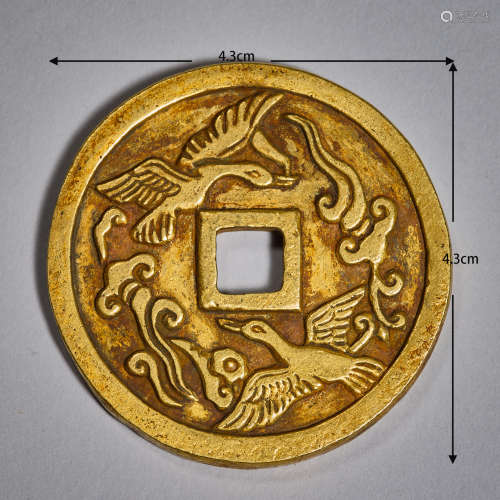 Gilder Ancient Chinese retangle hole silvering coin银鎏金方孔...