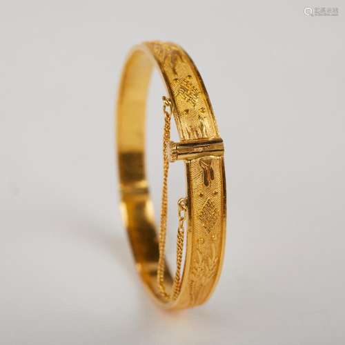 Chinese 22K Gold Dragon Phoenix Bangle