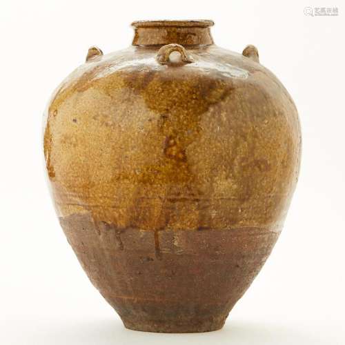 Large Early Chinese Green & Yellow Earthenware Urn w/ 4 ...