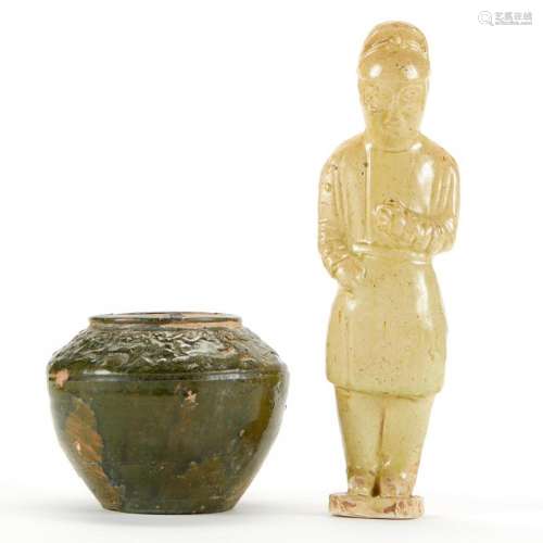Han Green Vase & Sui Straw Glazed Figure