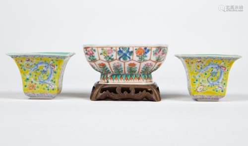 Grp: 3 Guangxu Yellow Square Cups and Footed Cup