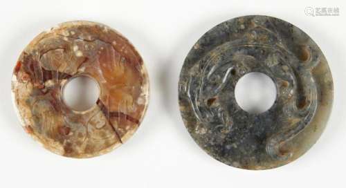 Grp: 2 Chinese Carved Jade Bi - Archaic Style