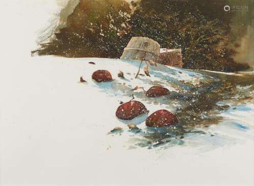 Jac Kephart "Untitled (Apples in Snow)" Watercolor...
