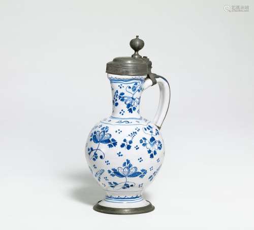 Narrow-Necked ceramic Jug with with flower boquets and scatt...