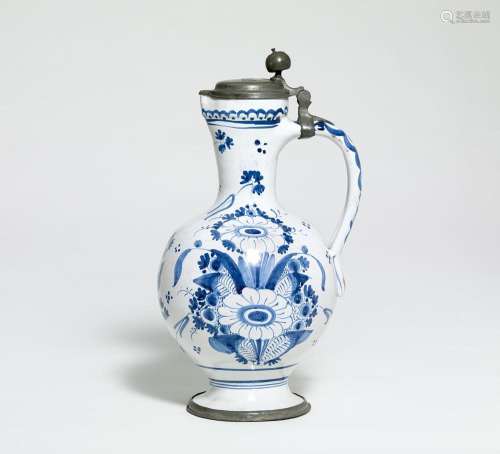 Narrow-Necked ceramic Jug with flower boquets and singing bi...